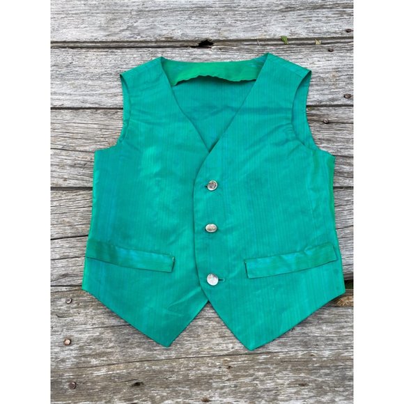Vintage Boys Shiny Green Taffeta Vest - Picture 9 of 11